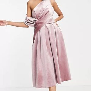 Pink ASOS One Shoulder Velvet Dress